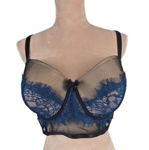 NWT Torrid Long Line Sheer Lace Bra Blue Black Size 3